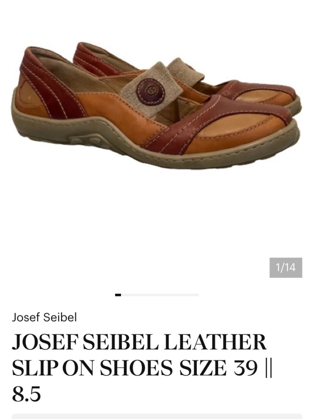 JOSEF SEIBEL LEATHER SLIP‎ ON SHOES SIZE 39 || 8.5
